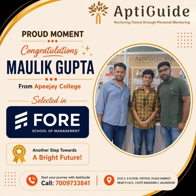 Maulik Gupta — Selected at FORE School of Management