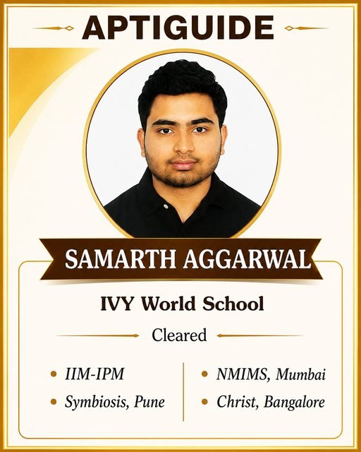 Samarth Aggarwal — Converted Symbiosis International (Deemed University), Pune; also cracked IIM Rohtak's IPM