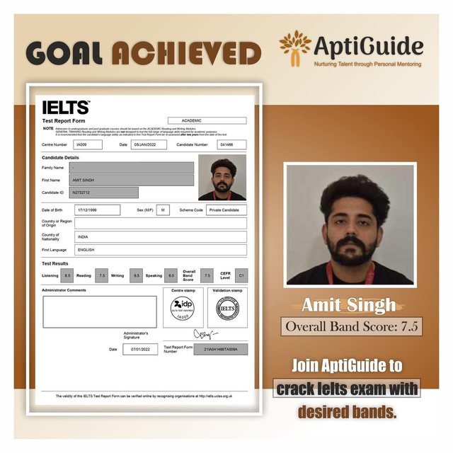 Amit Singh — Overall band 7.5 in IELTS