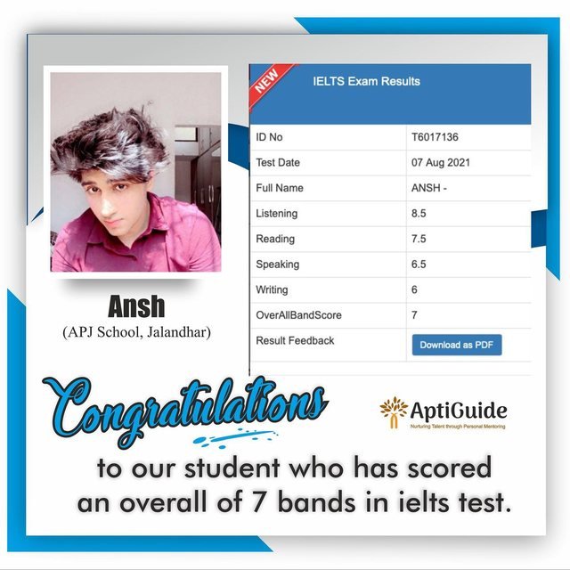 Ansh Sharma — Overall band 7.0 in IELTS