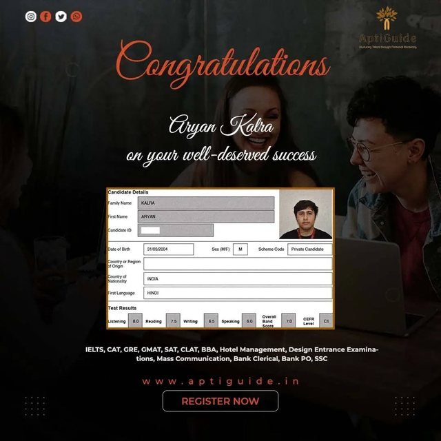 Aryan Kalra — Overall band 7.0 in IELTS