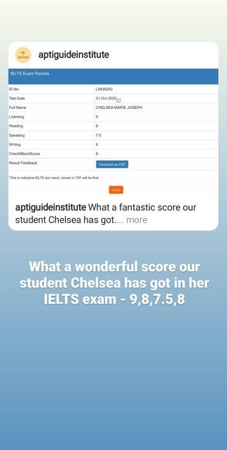 Chelsea — IELTS score 9, 8, 7.5, 8