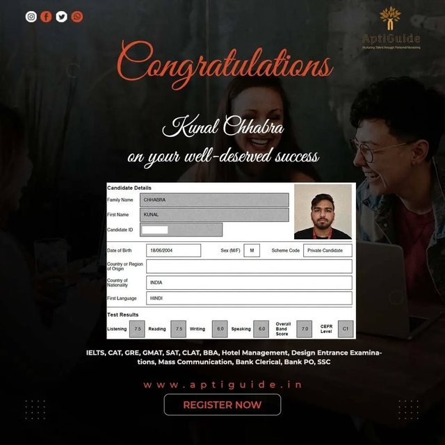Kunal Chhabra — Overall band 7.0 in IELTS