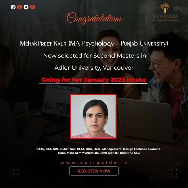 Mehakpreet Kaur — Selected for a Master's at Adler University, Vancouver (Jan intake)