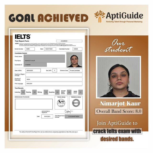Nimarjot Kaur — Overall band 8.0 in IELTS