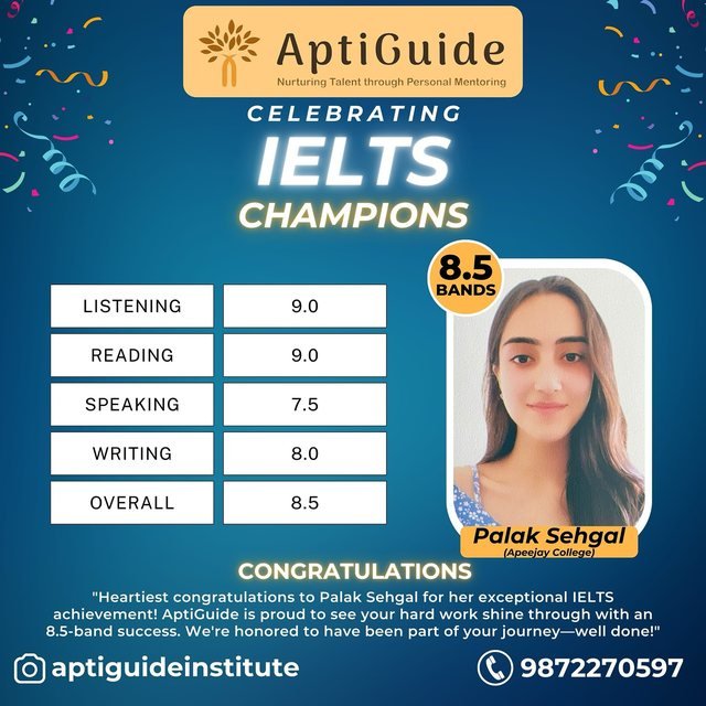 Palak Sehgal — 8.5 bands in IELTS