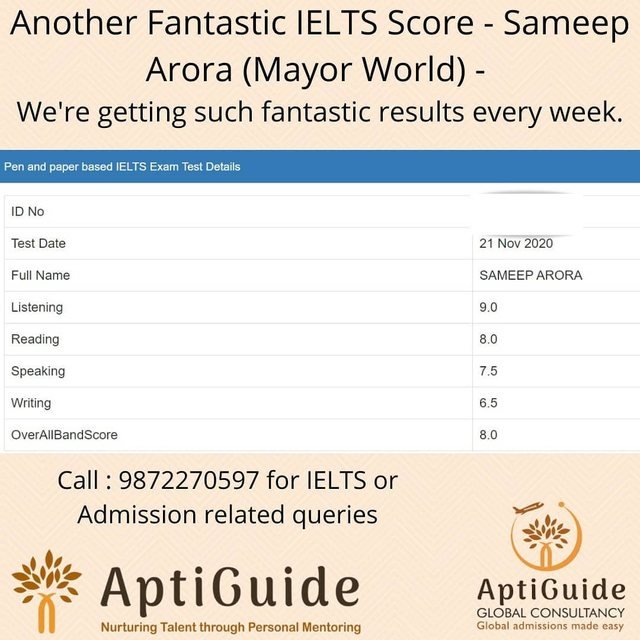 Sameep Arora — Perfect 9 in Listening, overall band 8 in IELTS