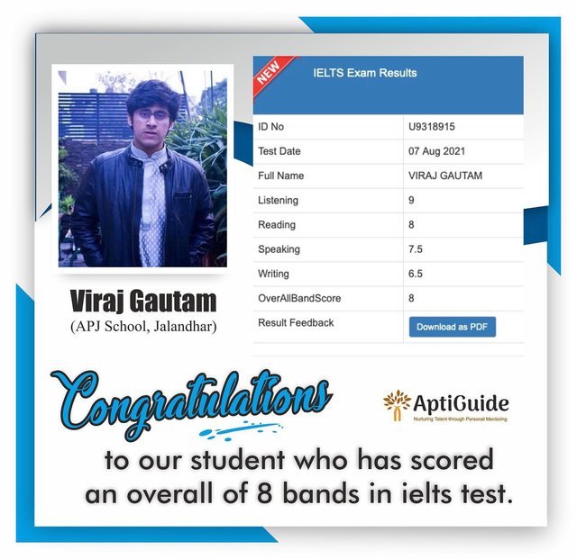 Viraj Gautam — Overall band 8.0 in IELTS