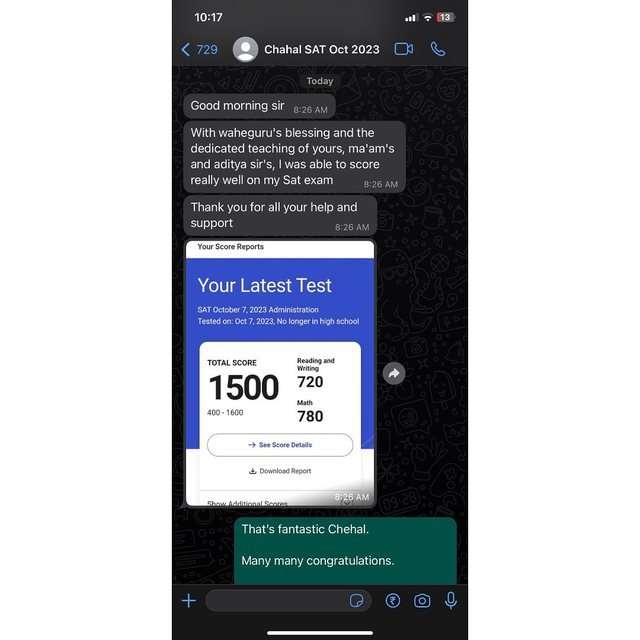 Chahalpreet Singh — Scored 1500/1600 on the SAT