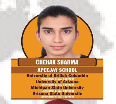 Chehak Sharma — Secured an international university offer