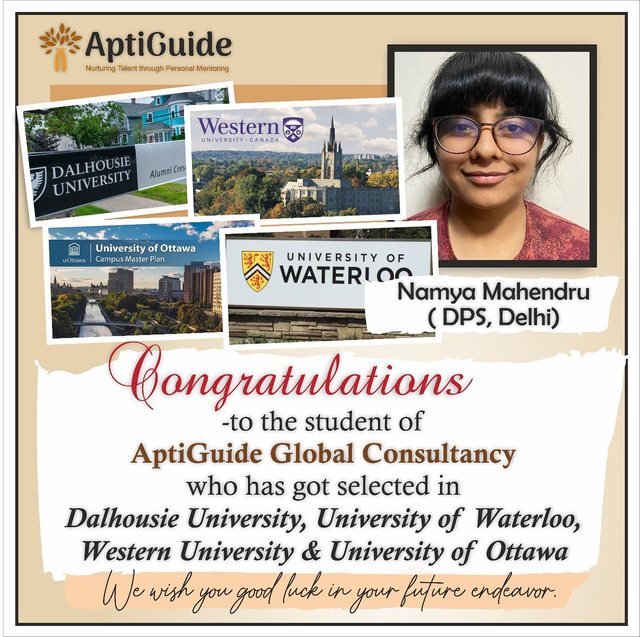 Namya Mahendru — Selected at 4 prominent universities across the world