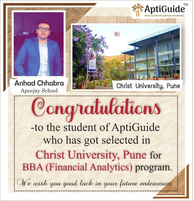 Anhad Chhabra — Selected at Christ University
