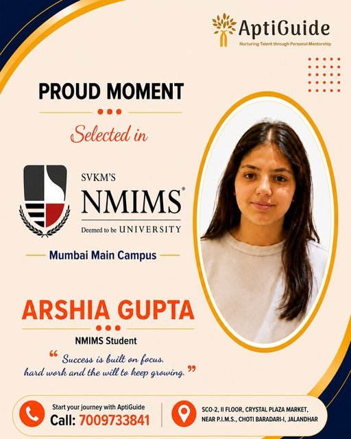 Arshia Gupta — Selected at NMIMS Mumbai Main Campus, FLAME University and SP Jain