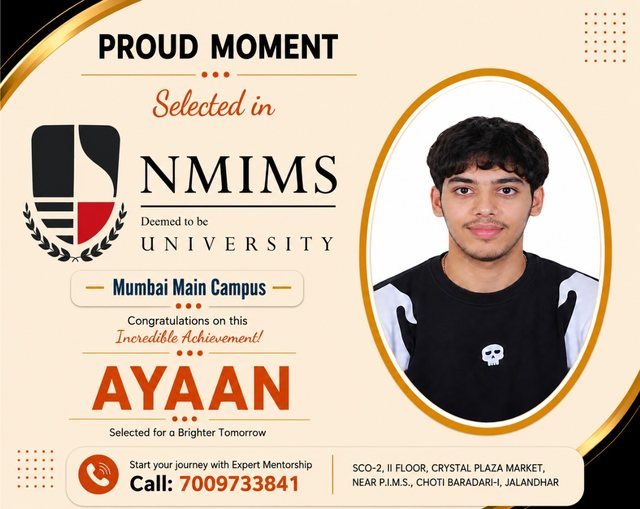 Ayaan — Selected at NMIMS Mumbai Main Campus