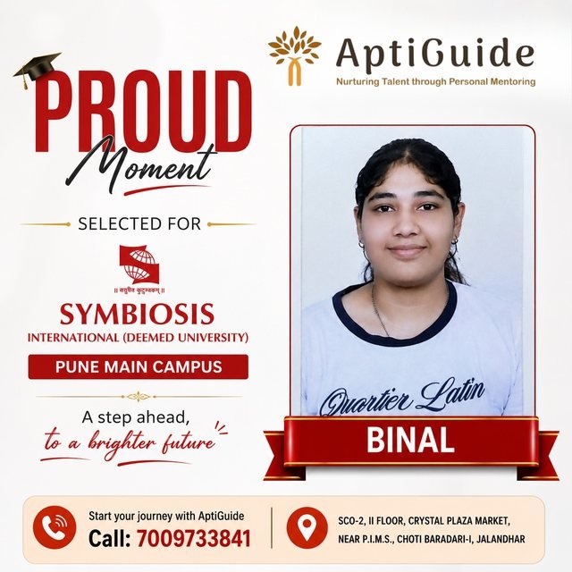 Binal — Selected at NMIMS Mumbai Main Campus (NPAT Rank 179) and Symbiosis International