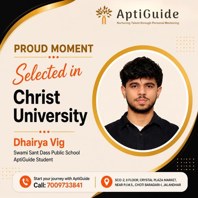 Dhairya Vig — Selected at NMIMS and Christ University