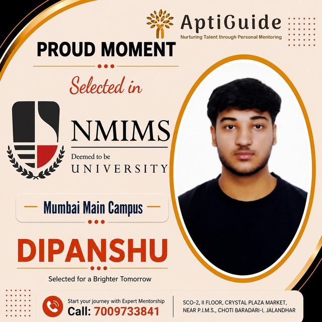 Dipanshu — Selected at NMIMS Mumbai Main Campus