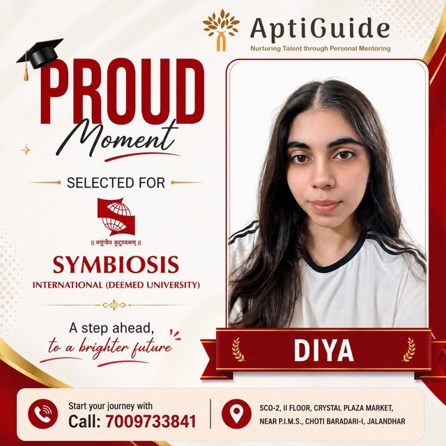 Diya — Selected at Symbiosis International (Deemed University), Pune