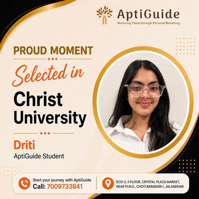 Driti — Selected at Christ University, Bangalore