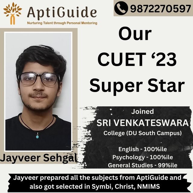 Jayveer Sehgal — Aced CUET (100 percentile), Christ, Symbiosis and NPAT; joined Sri Venkateswara College, DU South Campus