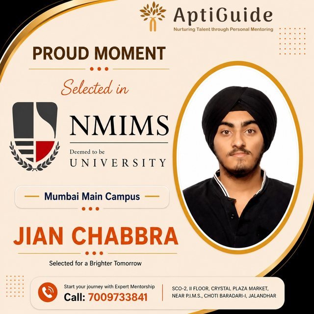 Jian Chabbra — Selected at NMIMS Mumbai Main Campus
