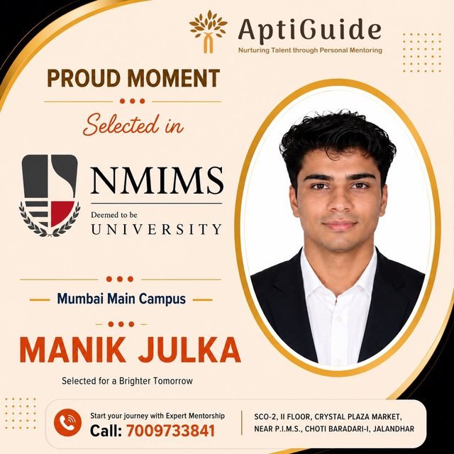 Manik Julka — Selected at NMIMS Mumbai Main Campus