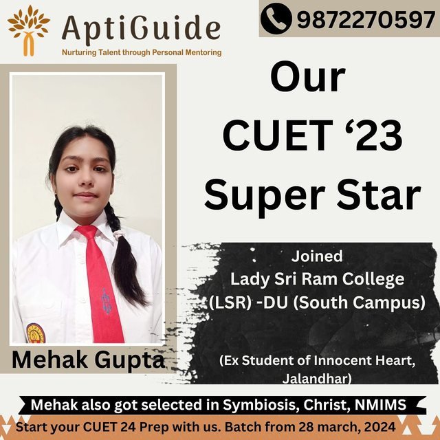 Mehak Gupta — CUET '23 topper, joined Lady Shri Ram College, Delhi University