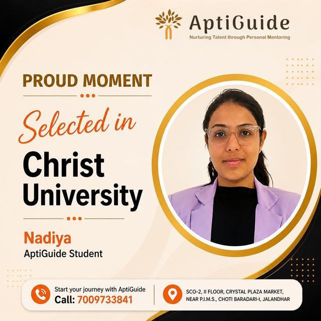 Nadiya — Selected at Christ University, Bangalore