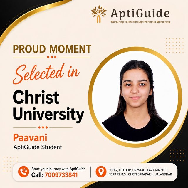Paavani — Selected at Christ University, Bangalore