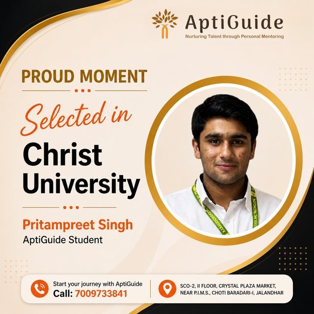 Pritampreet Singh — Selected at Christ University and Symbiosis International, Pune