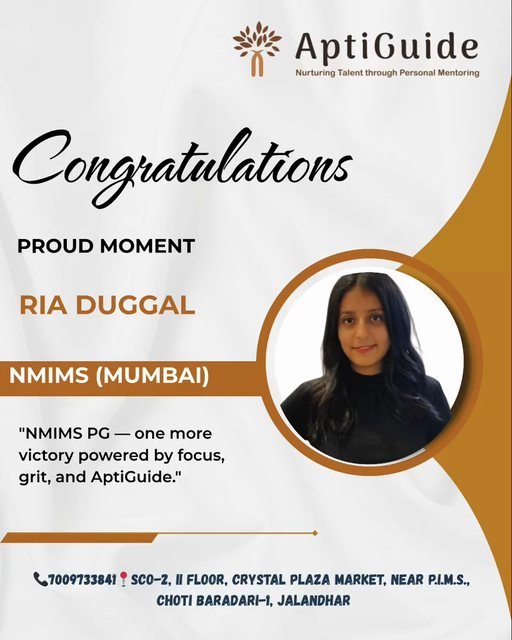 Ria Duggal — Converted NMIMS Mumbai (PG) through NMAT
