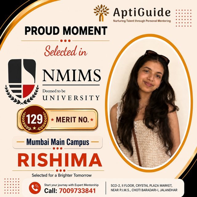 Rishima — Selected at NMIMS Mumbai Main Campus (Merit No. 129)