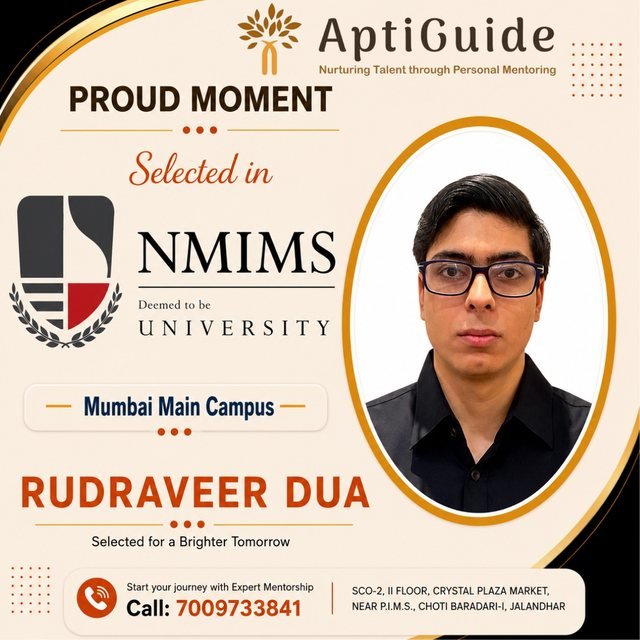 Rudraveer Dua — Selected at NMIMS Mumbai Main Campus and Christ University
