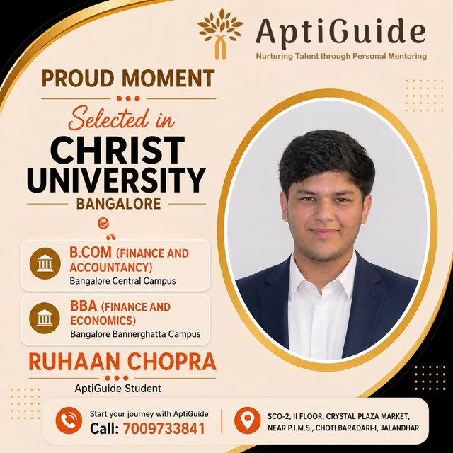 Ruhaan Chopra — Selected at Christ University Central Campus and BGR Campus, Bangalore