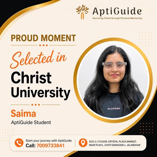 Saima — Selected at Christ University, Bangalore