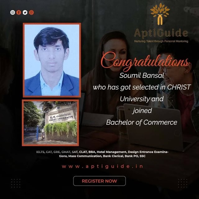 Soumil Bansal — Selected at Christ University for B.Com