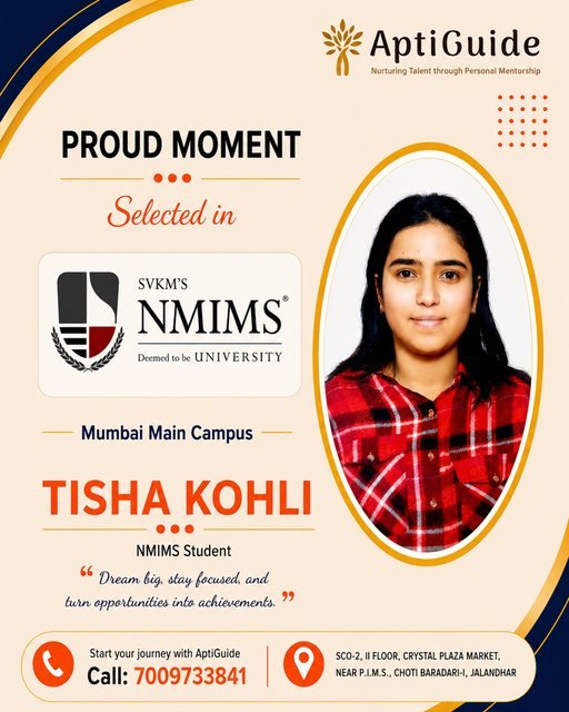 Tisha Kohli — Selected at Christ University and NMIMS Mumbai Main Campus